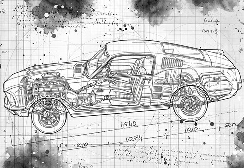 Line tech drawing ford mustang - drawing,